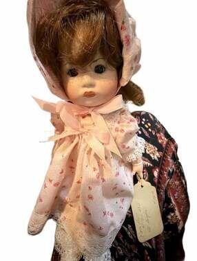 Vintage 1984 Michel Porcelain Bisque Doll Floral Dress Collectible